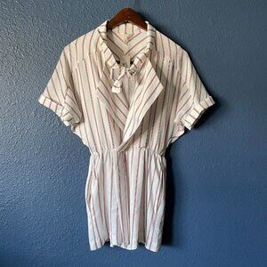 NWT Maje Imaly Pin Stripe Front Pleat Tie Neck Romper Women's Size XS 34 Pockets